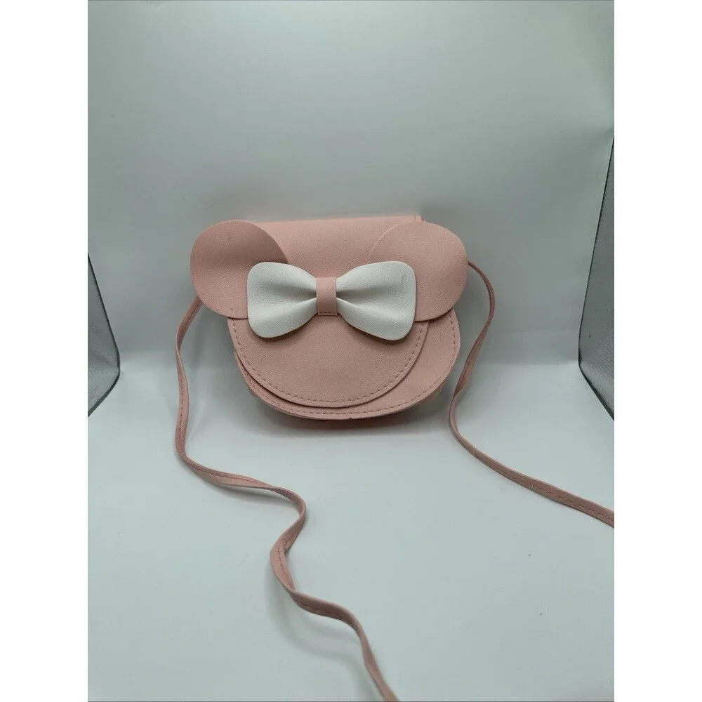 Pink Girl Crossbody Bag  Mouse Ear Bowknot Magnetic Snap Shoulder Strap Cute